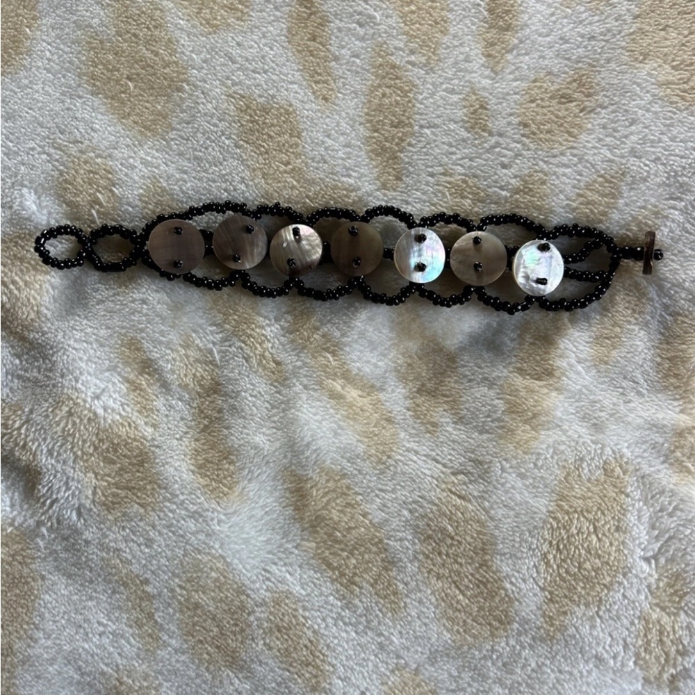 Black Bead  and Mother of Pearl Women's Bracelet Handmade Bahamas